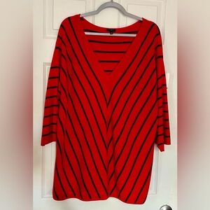 TALBOTS Red and Navy Striped Women's Sweater Top V-Neck 3/4 Sleeve Plus Size 2x